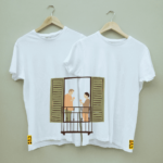 Couple's "Sipping Wine" Printed Combo Round Neck White T shirt