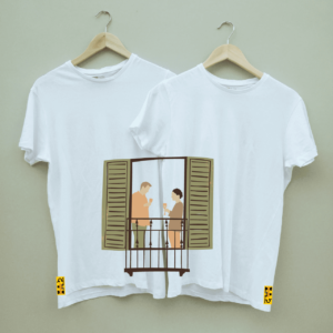Couple's "Sipping Wine" Printed Combo Round Neck White T shirt