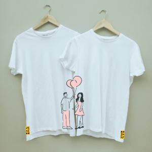 Couple's Printed Combo Round Neck White T shirt
