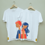 Cool Couple's Printed Round Neck White Combo T shirt