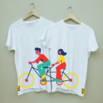 Couple's Printed Cute Combo Round Neck White T shirt