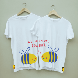 Couple's Cute "We Belong Together" Printed Combo Round Neck White T shirt