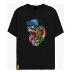 "Psychedelic cat with hat and headphones" Printed T shirt
