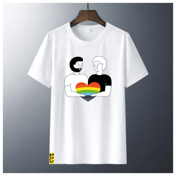 GAY COUPLE WITH PRIDE T SHIRT