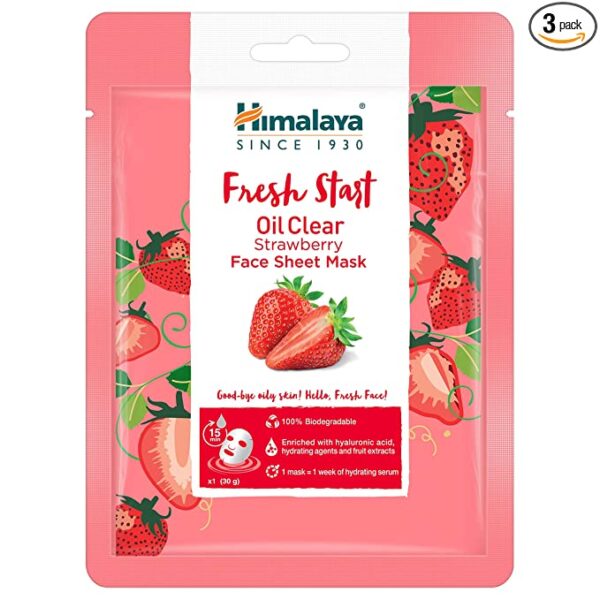 Himalaya Fresh Start Oil Clear Strawberry Sheet Mask (Pack of 3), Pink, (7004920X3)