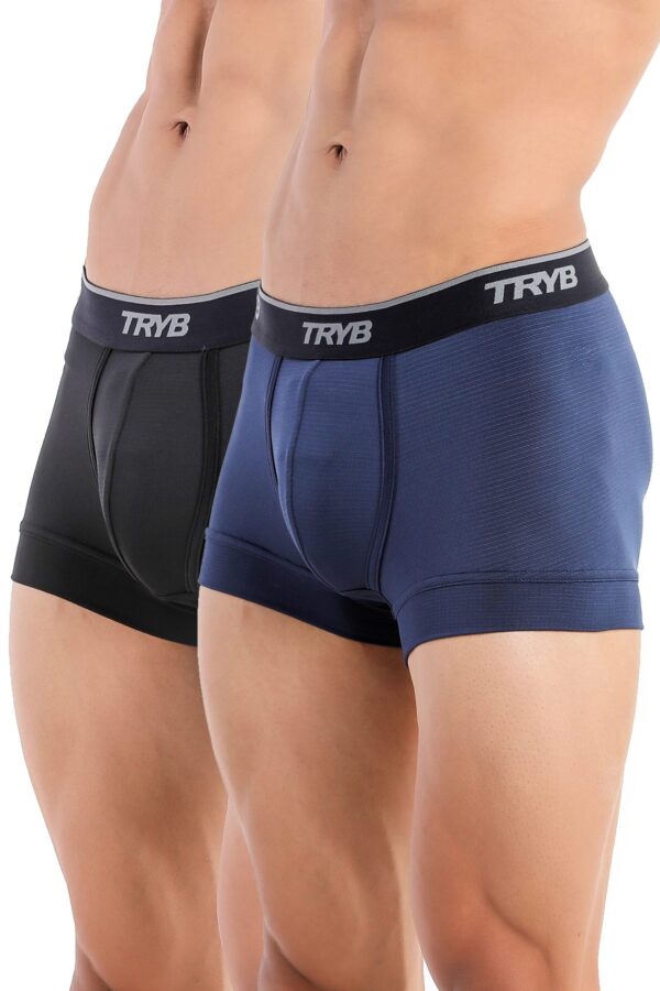 TRYB Pro Mens Sport Performance Stretch Underwear Quick Dry Moisture Wicking Athletic Active Kooltex Short Boxer Trunk - Pack of 2