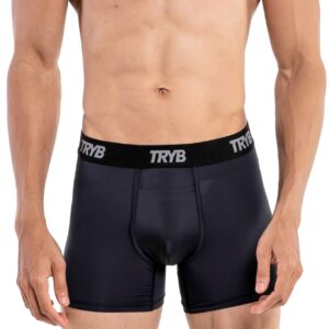 TRYB Mens Sport Performance Stretch Underwear Quick Dry Moisture Wicking Athletic Active Kooltex Square Cut Boxer Trunk