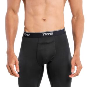 TRYB Mens Compression Shorts Long Leg Performance Underwear Spandex Running Workout Athletic Quick Dry Tights Boxer Brief Trunk