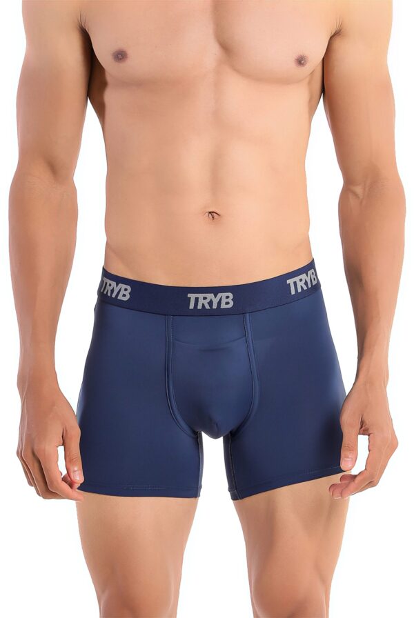 TRYB Mens Sport Performance Stretch Quick Dry Moisture Wicking Athletic Active Square Cut Compression Boxer Trunk (Pack of 2)