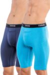 TRYB Mens Compression Shorts Long Leg Performance Underwear Spandex Running Workout Athletic Quick Dry Tights Boxer Brief Trunk (Pack of 2)