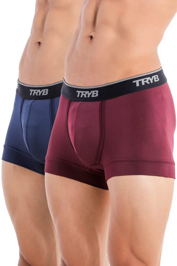 TRYB Pro Mens Sport Performance Stretch Underwear Quick Dry Moisture Wicking Athletic Active Kooltex Short Boxer Trunk - Pack of 2