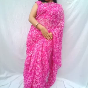 Chiffon Tepchi Embroidered Saree Dark Pink
