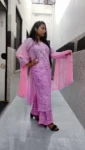 Pink Long Georgette Chikan Shimmery Kurti Set
