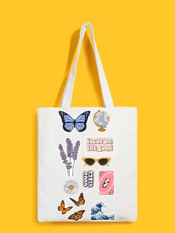 Reusable Tote Bags|100% Organic Cotton Bag | Multi-Purpose Bag| Stickers printed | Stylish Bag