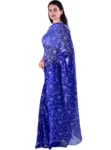 Chiffon Tepchi Embroidered Saree Royal Blue