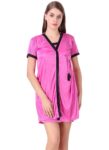 Women's Satin Short Wrap Gown with Half Sleeve(Color: Pink and Black, Neck Type: V Neck)
