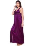 Women's Satin 2 PCs Set of Nighty And Wrap Gown with Half Sleeve(Color: Purple, Neck Type: Sweatheart Neck)