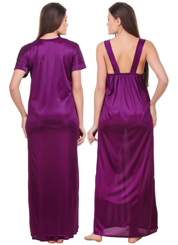 Women's Satin 2 PCs Set of Nighty And Wrap Gown with Half Sleeve(Color: Purple, Neck Type: Sweatheart Neck)