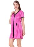 Women's Satin Short Wrap Gown with Half Sleeve(Color: Pink and Black, Neck Type: V Neck)