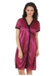 Women's Satin Short Wrap Gown with Half Sleeve(Color: Dark Wine and Black, Neck Type: V Neck)