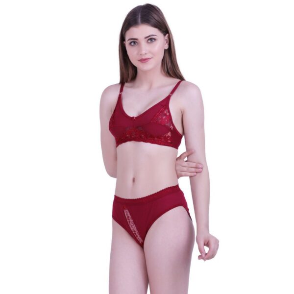 Generic Women's Cotton Bra And Panty Set (Material: Cotton (Color: Mehroon)