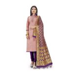 Generic Banarasi Silk Unstitched Salwar-Suit Material Premium Quality With Dupatta (Color: Peach)