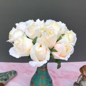 Generic Artificial Rose Flowers Bunch Bouquet Of 13 Roses For Home Decoration (Color: Cream, Material: Silk Polyester)