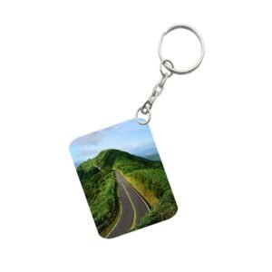Generic Pack Of 3_ Landscape Mountains Road Green One Side Printed Rectangle Designer Keychain (Green)