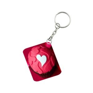Generic Pack Of 3_ Cake Shape Pink Heart One Side Printed Rectangle Designer Keychain (Red)