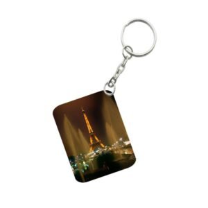 Generic Pack Of 3_ Eiffel Tower One Side Printed Rectangle Designer Keychain (Golden)