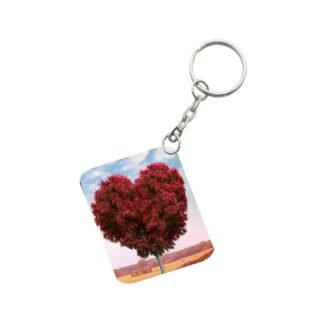 Generic Pack Of 3_ Red Tree Heart One Side Printed Rectangle Designer Keychain (Red)