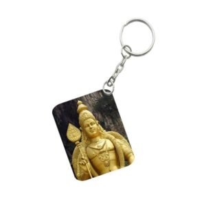 Generic Pack Of 3_ Golden Statue Of Murugan One Side Printed Rectangle Designer Keychain (Golden)