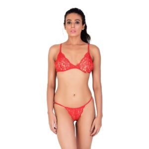 Generic Women's Lace Special Moment Tanga Lingerie Bra Panty Set (Red)