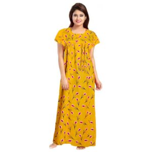 Generic Women's Cotton Printed Maxi Nighty (Yellow)