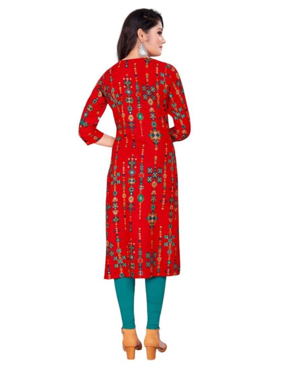 Generic Women's Rayon Foil Printed Straight Kurti (Red)