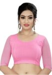 Generic Women's 3/4 th Sleeve Cotton Lycra Readymade Blouse (Baby Pink, Free Size)