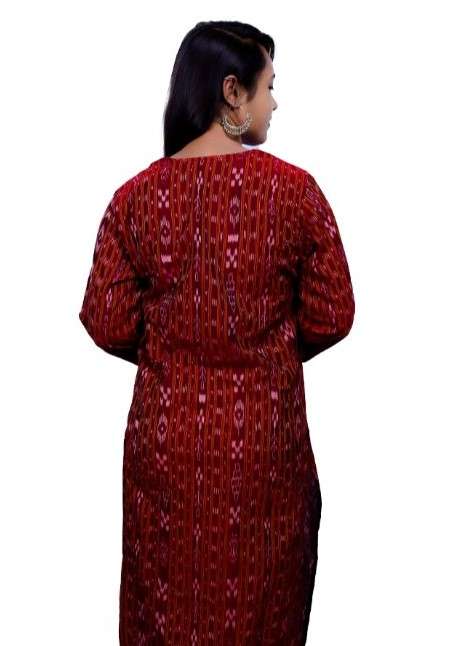 Generic Women's Sambalpuri Certified Handloom Pure Cotton Straight Kurti (Red)