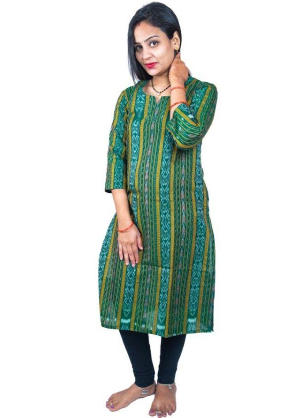 Generic Women's Sambalpuri Certified Handloom Pure Cotton Straight Kurti (Green)
