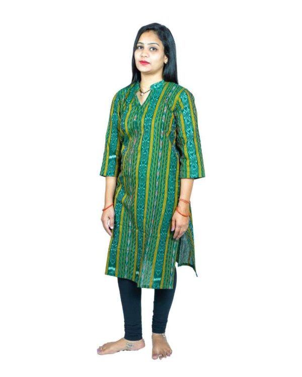 Generic Women's Sambalpuri Certified Handloom Pure Cotton Straight Kurti (Green)