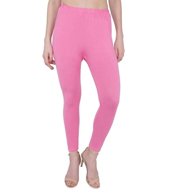 Generic Women's Cotton Stretchable Skin Fit Ankle Length Leggings (Pink)