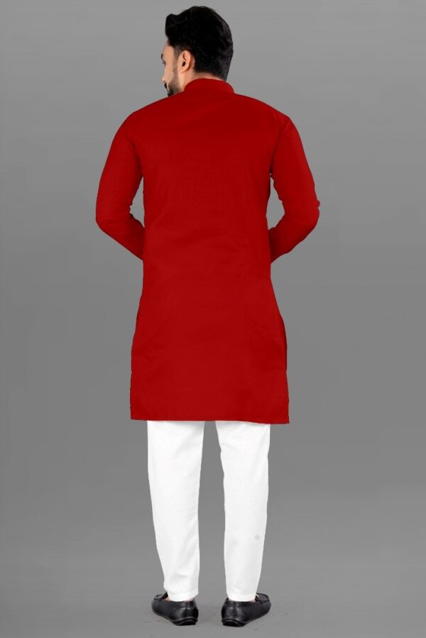 Generic Men's Cotton Blend Straight Solid Kurta (Red)
