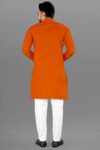 Generic Men's Cotton Blend Straight Solid Kurta (Orange)
