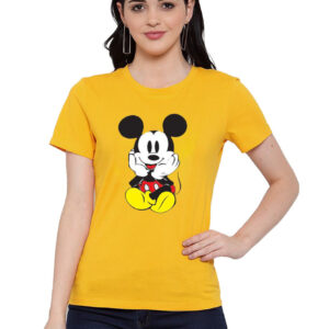 Generic Women's Cotton Blend Mickey Mouse Printed T-Shirt (Yellow)