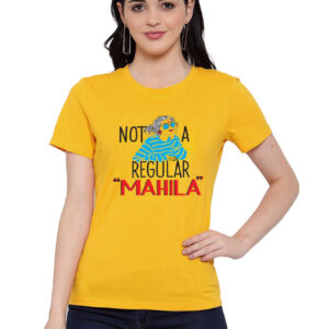 Generic Women's Cotton Blend Not A Regular Mahila Printed T-Shirt (Yellow)
