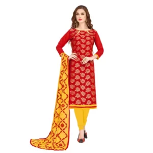 Generic Women's Banarasi Jacquard Unstitched Salwar-Suit Material With Dupatta (Red, 2-2.5mtrs)