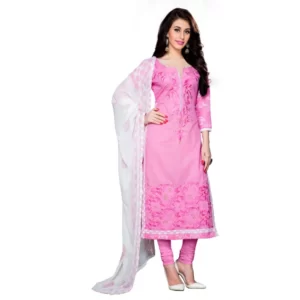 Generic Women's Cotton Unstitched Salwar Suit-Material With Dupatta (Light Pink,2.3 Mtrs)
