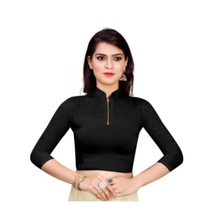 Generic Women's Stretchable Readymade Blouse Cotton Lycra (Size-Free Size ,Neck Type-Collar)