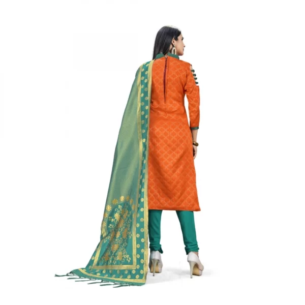 Generic Banarasi Silk Unstitched Salwar-Suit Material Premium Quality With Dupatta (Color: Orange)