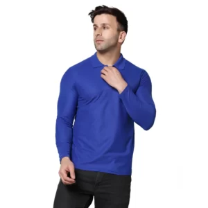 Generic Men's Casual Full Sleeve Solid Cotton Blended Polo Neck T-shirt (Royal)
