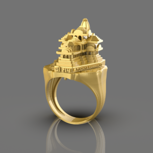 925 Silver Pure Gold Ram Mandir with Lord Ram and Mata Sita on Gold Ring For Mens (Customise your Design) Made on Order